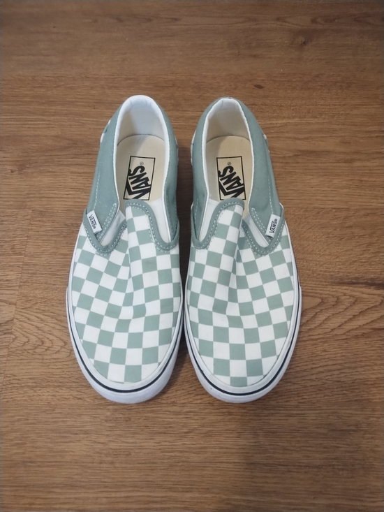 Vans Shoes - Vans Slip-On Checkerboard Sneakers - Sage/White